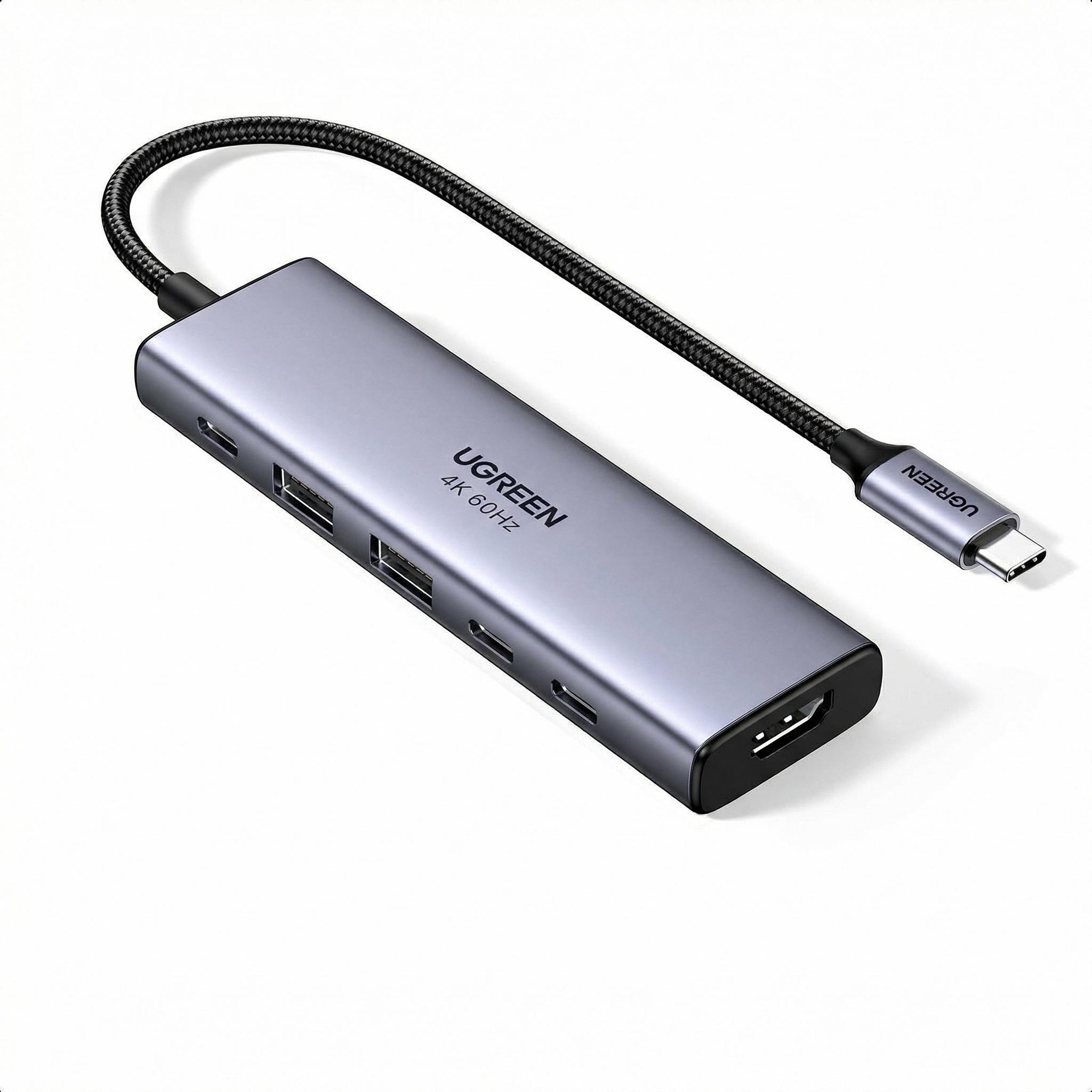 USB-хаб 6в1 UGREEN CM511 HDMI 4K 60Hz/100 Вт/10 Гбит/с Серый (35999)