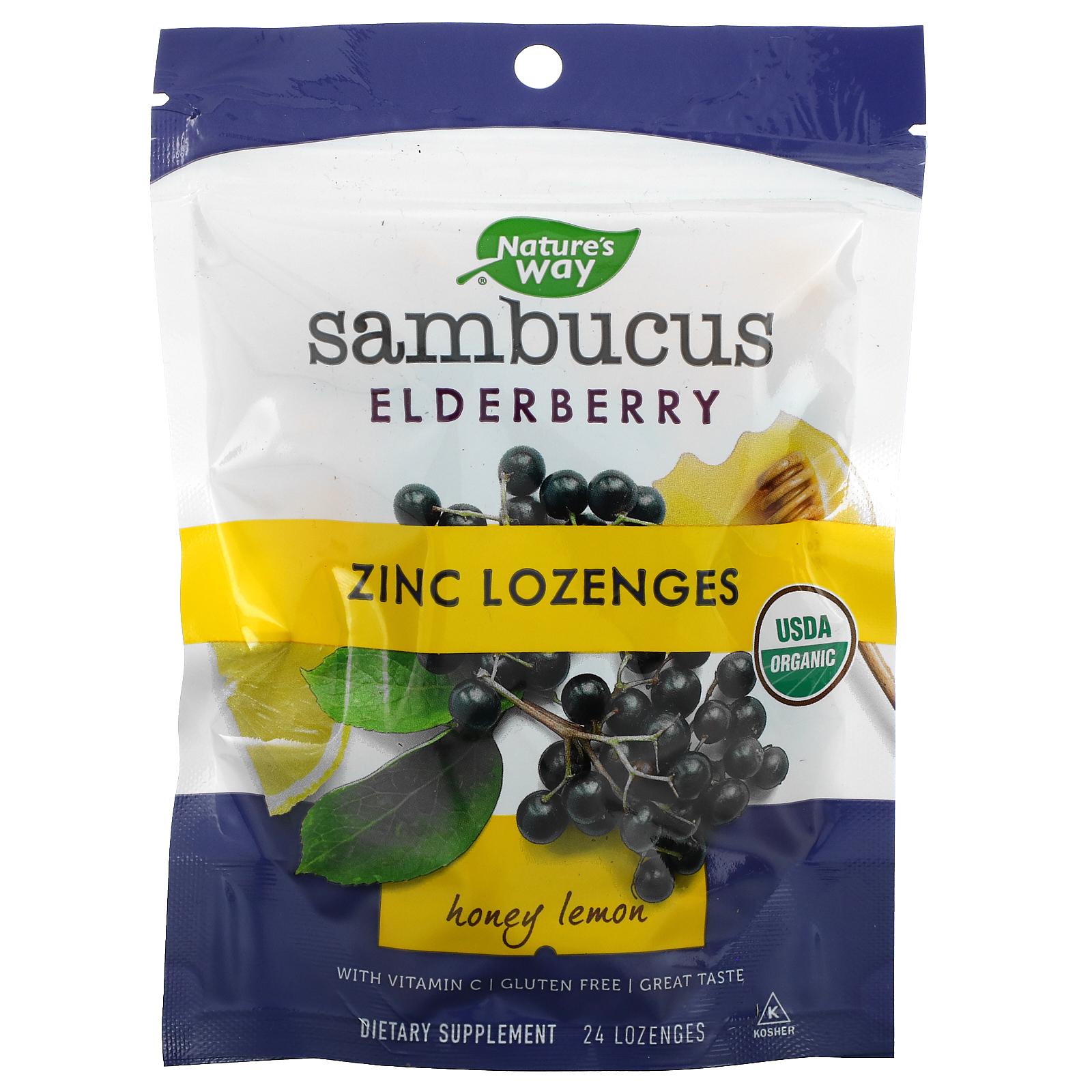 Витамины Sambucus Zinc Lozenges with Vitamin C Honey Lemon 24 Lozenges