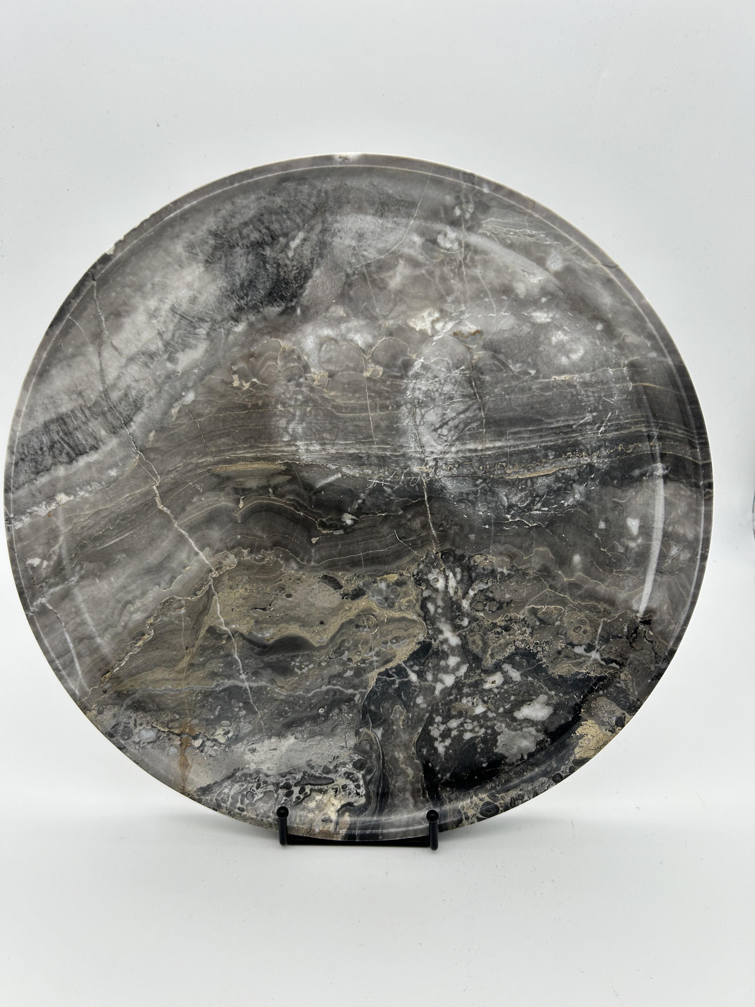 Тарелка мраморная 30 см Темно-серый (999)