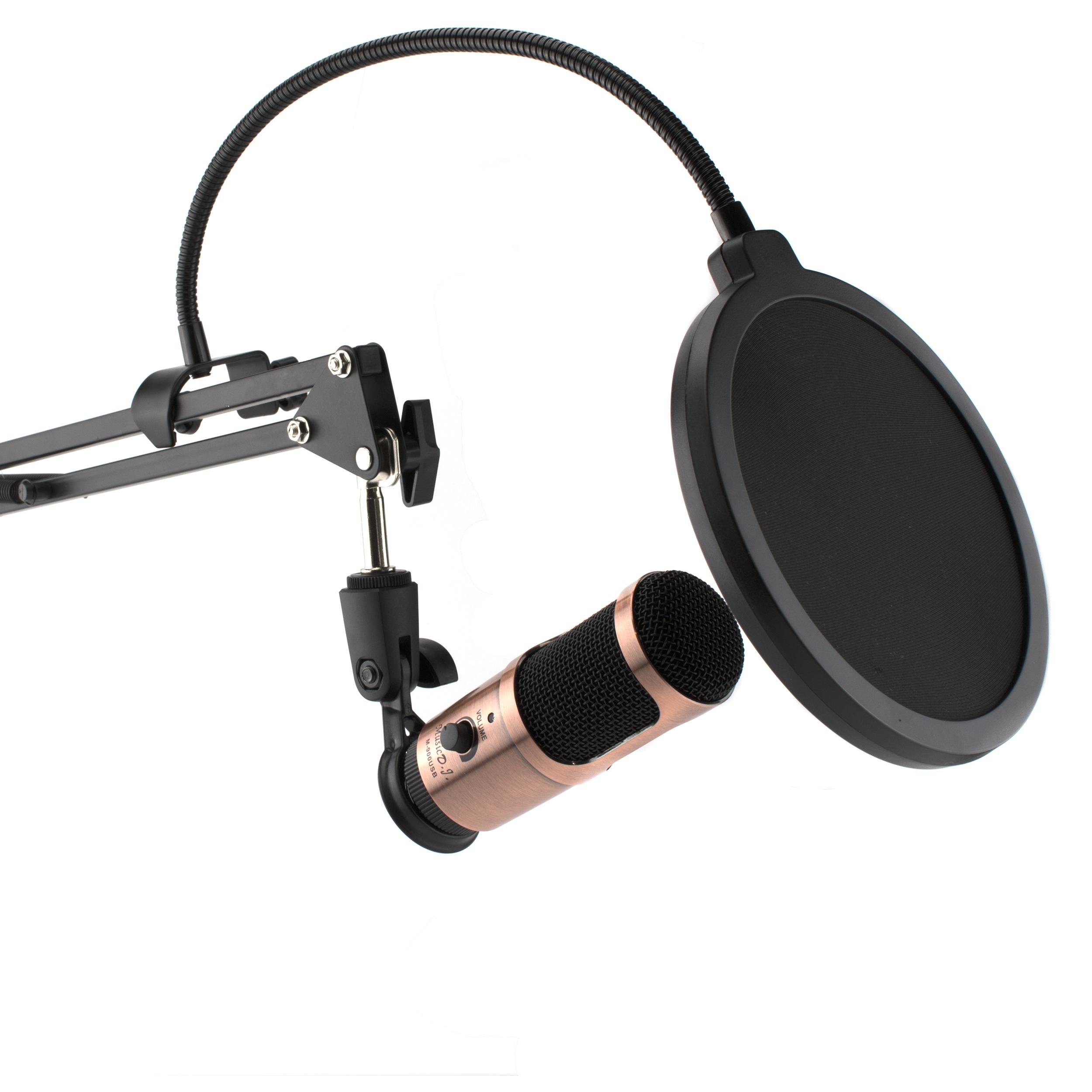 Микрофон студийный UKC Music D J M-900USB со стойкой Бронзовый (G101001293) - фото 2 Микрофон студийный UKC Music D J M-900USB со стойкой Бронзовый (G101001293) - фото 2