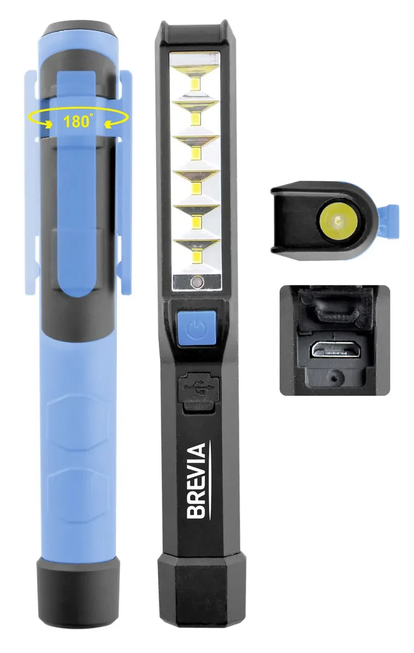 Лампа інспекційна Brevia LED Light Pen 6SMD + 1W LED 150 lm 900 mAh microUSB (TO00458) - фото 4