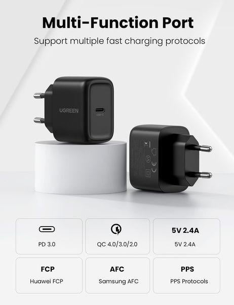 Зарядное устройство Ugreen CD250 PD Fast Charger 25W + USB Cable EU (50581) - фото 4 Зарядное устройство Ugreen CD250 PD Fast Charger 25W + USB Cable EU (50581) - фото 4