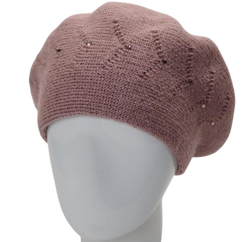 Берет женский Lirus БЕАТРИС с люрексовой нитью двойной с узором и стразами one size Пудровый (280707) - фото 2 Берет женский Lirus БЕАТРИС с люрексовой нитью двойной с узором и стразами one size Пудровый (280707) - фото 2