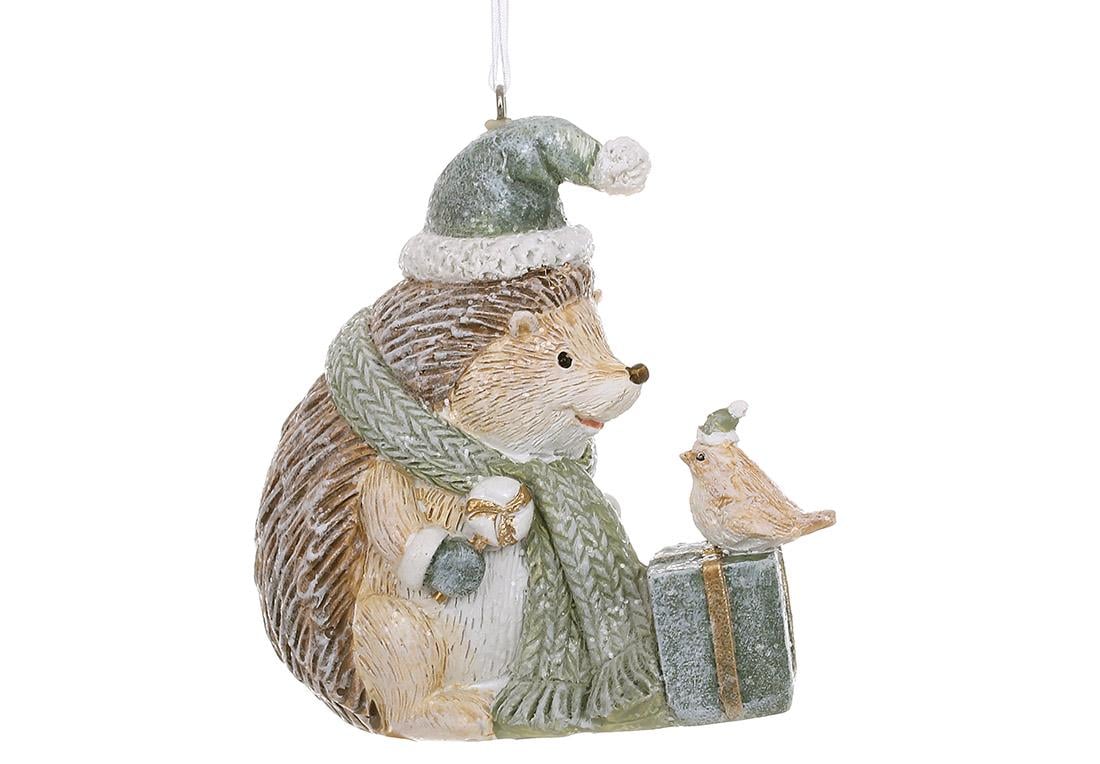 Подвеска новогодняя декоративная BonaDi Ёжик с птичкой 8,5 см Коричневый из тиффани (K07-837)