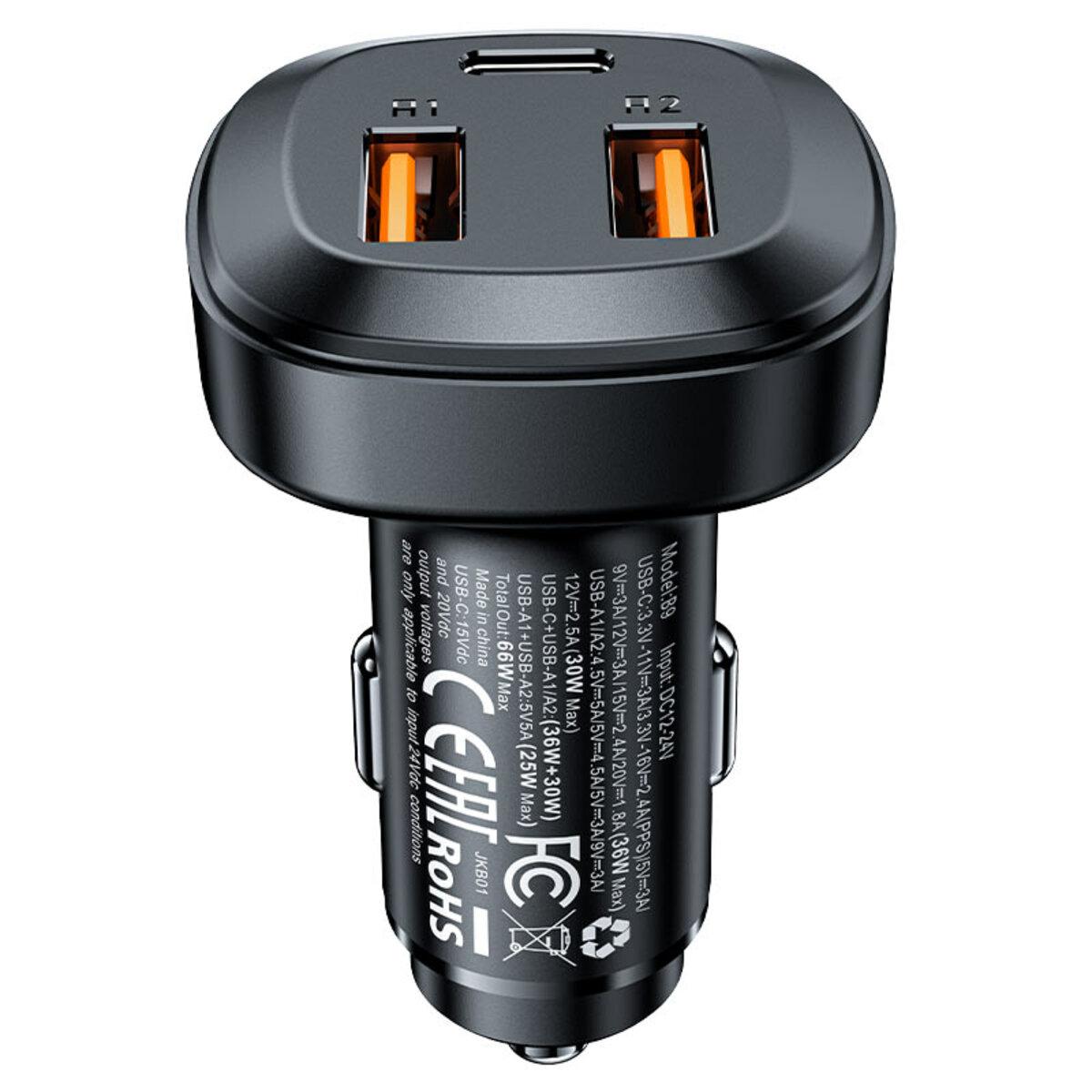 FM-трансмітер Автомобільний Acefast B9 66W 2xUSB 1xType-C metal car charger Black (6974316281726) - фото 3 FM-трансмітер Автомобільний Acefast B9 66W 2xUSB 1xType-C metal car charger Black (6974316281726) - фото 3