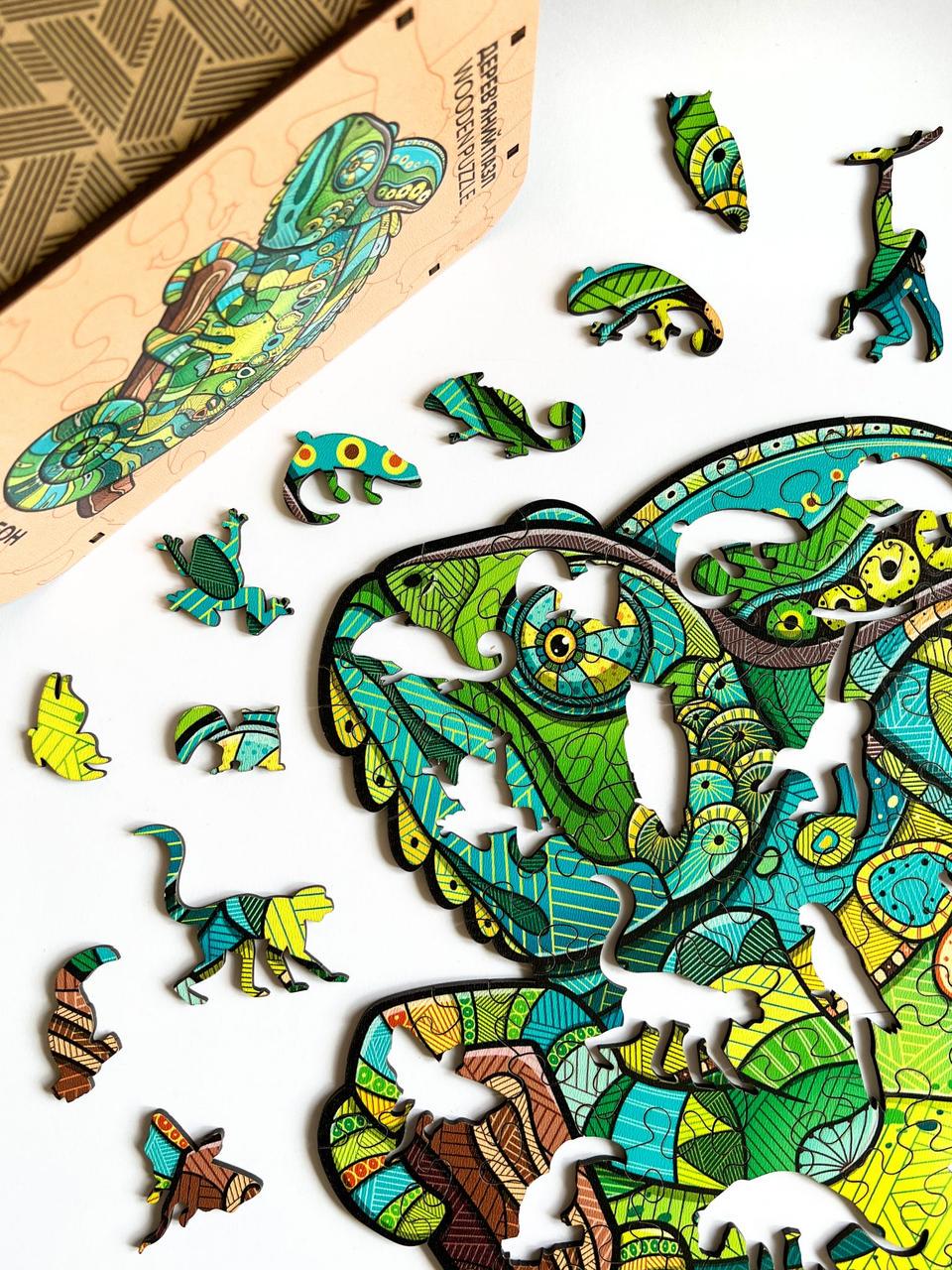 Пазл дерев'яний фігурний THEGRAVIX Серія тварини Хамелеон 450 деталей - фото 8 Пазл дерев'яний фігурний THEGRAVIX Серія тварини Хамелеон 450 деталей - фото 8