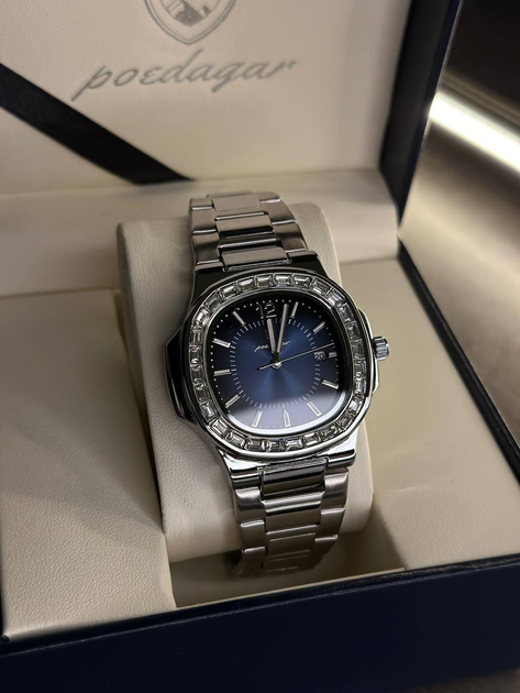 Наручний годинник чоловічий Poedagar Crystal синій циферблат Срібний (wt0538) - фото 3