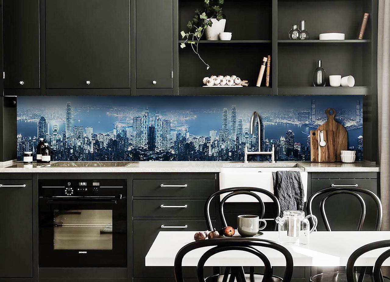 Кухонный фартук Свет ночного города огни из самоклеющейся виниловой пленки 60х300 см Синий