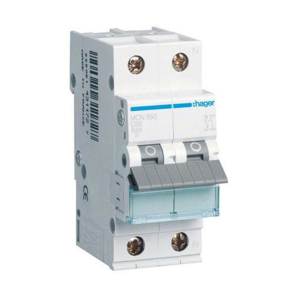 Автоматический выключатель Hager 2 полюса 6 kA тип C 50A MCN550 (74319)
