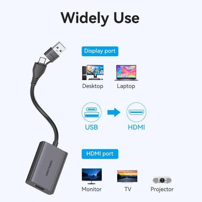 Кабель Vention Type-C/USB-HDMI 1080p 60Гц USB-C/USB-A для HDMI металлический Черный (ACYHB) - фото 6 Кабель Vention Type-C/USB-HDMI 1080p 60Гц USB-C/USB-A для HDMI металлический Черный (ACYHB) - фото 6