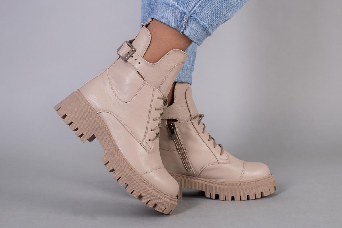 Ботинки женские кожаные на байке р. 41 Бежевый (5583д/41)