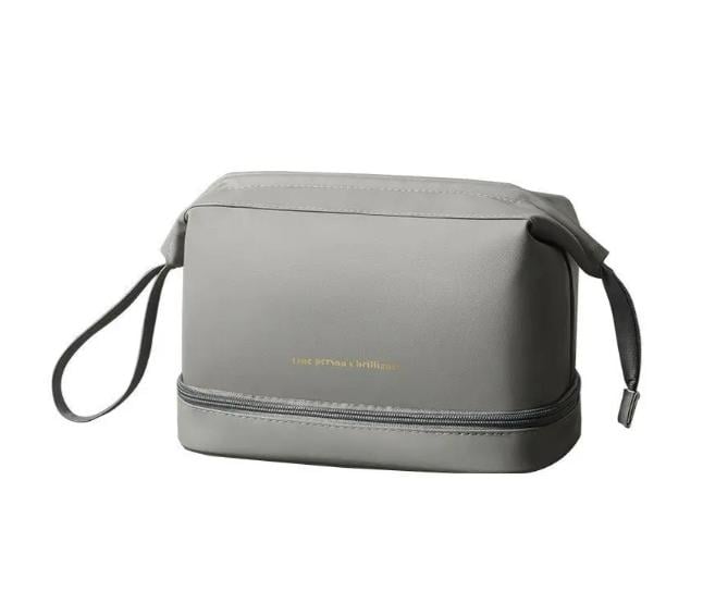 Косметичка-несесер мужская из PU кожи двойная водостойкая 24х14х18,5 см Серый (ОКД-50-2)