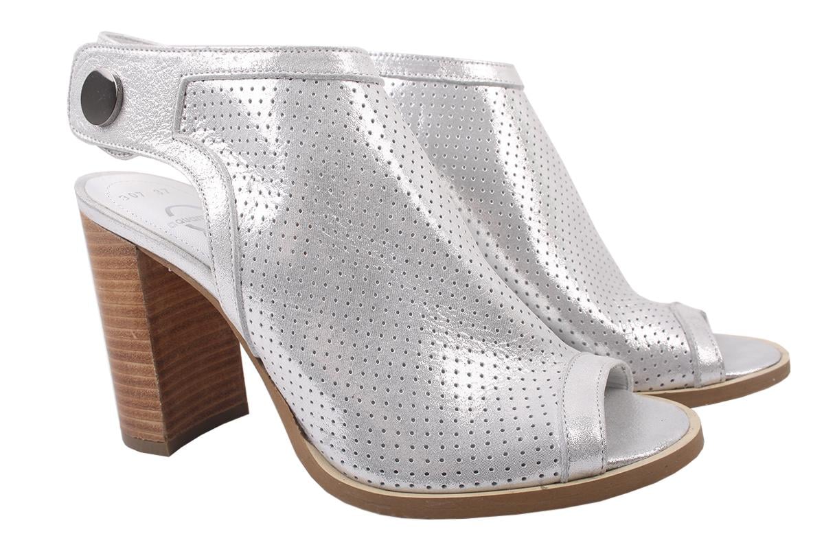 Босоножки женские Aquamarin на каблуке из кожи р. 37 Сатиновый/Серебрянный (1539-9LBP)