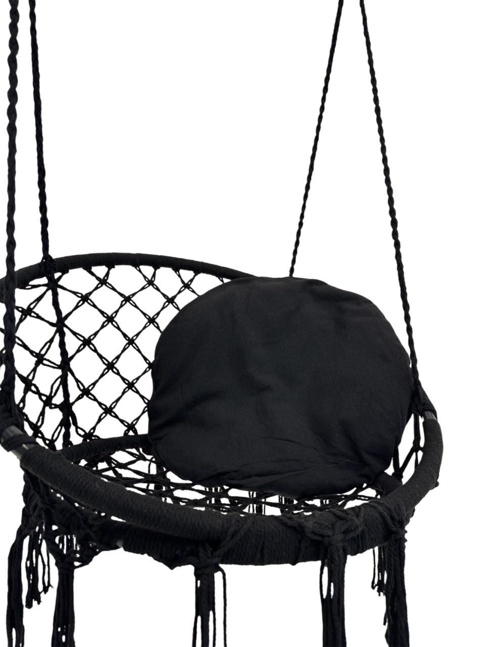 Кресло-качеля подвесное плетеное круглое WCG с мягкой подушкой 80 см Черный (QNSW01BL) - фото 3
