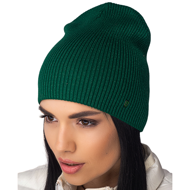 Шапка женская Leks ВЕГАС шерстяная двойная без отворота удлиненная рубчик One size Травяной (121037) - фото 1