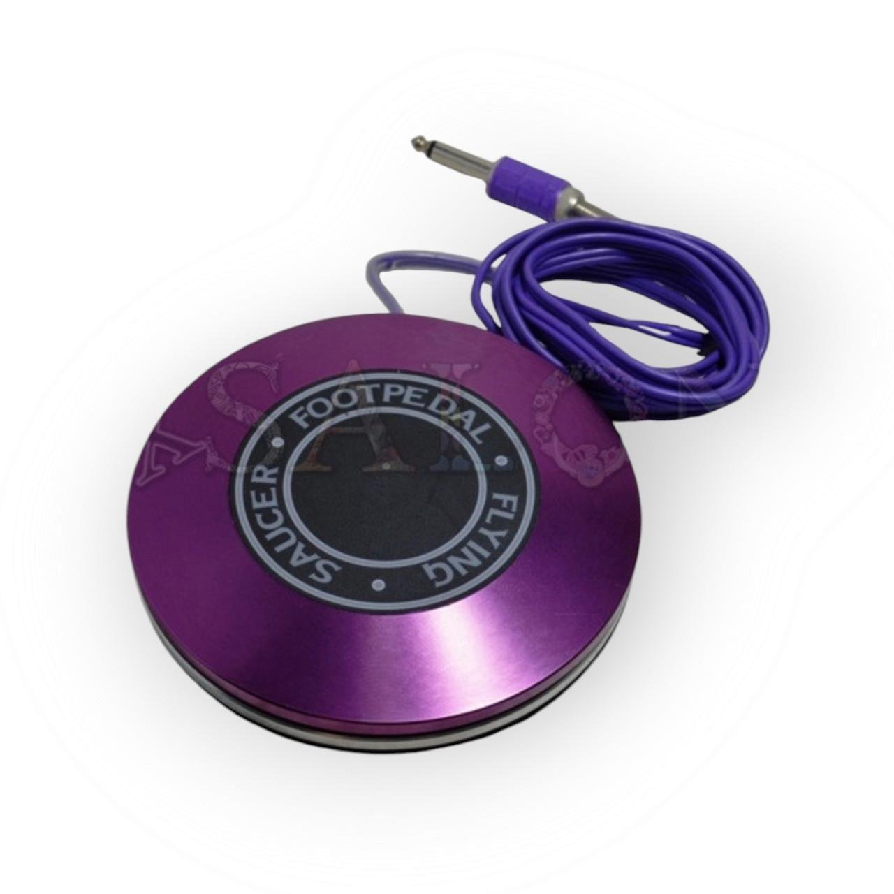 Педаль для тату машинки стальная сиреневая круглая для подключения от клипкорда (FS3035A)