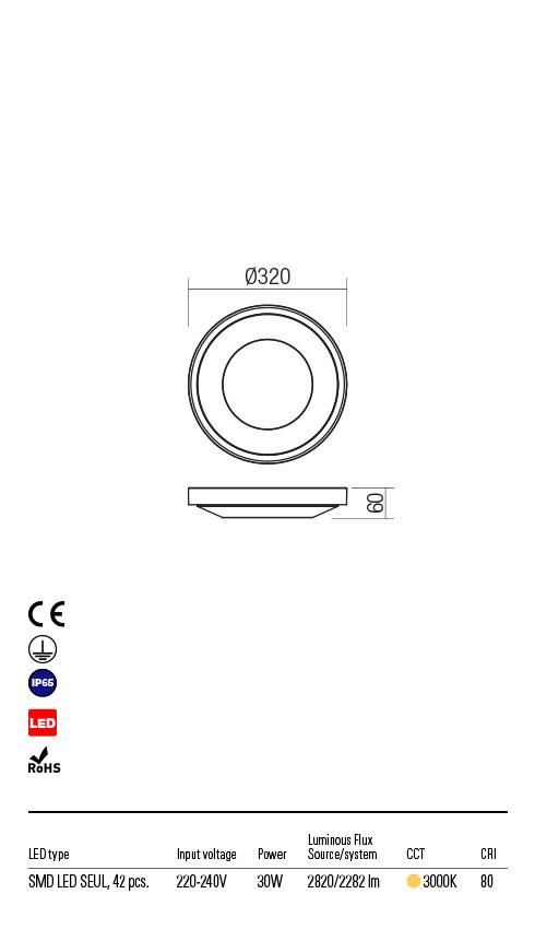 Світильник стельовий Redo Osiris Pl LED Smd 30 W Ip65 Wh 3000K 5.1.2 (90120) - фото 3