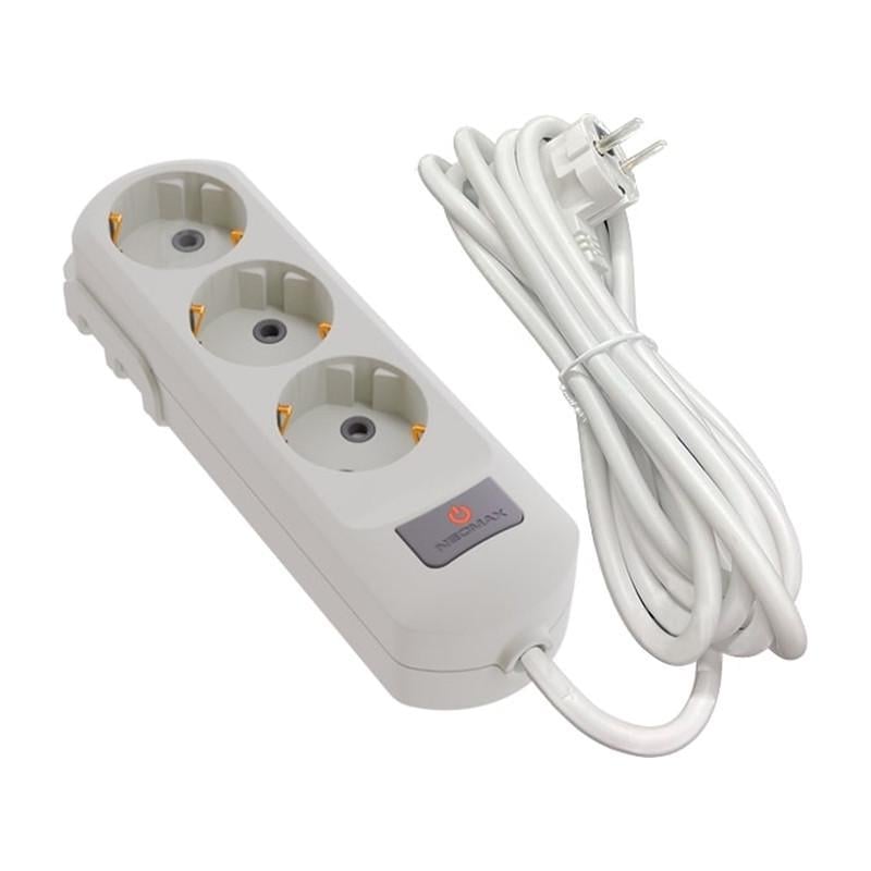 Подовжувач Neomax 5 м 3 гнізда з заземленням/з кнопкою Білий (NX503305) - фото 1 Подовжувач Neomax 5 м 3 гнізда з заземленням/з кнопкою Білий (NX503305) - фото 1