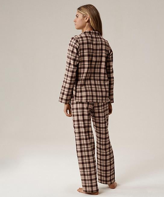 Піжама жіноча Atlantic NLP-505 сорочка/штани фланелева в клітинку S Коричневий (2802477717) - фото 2