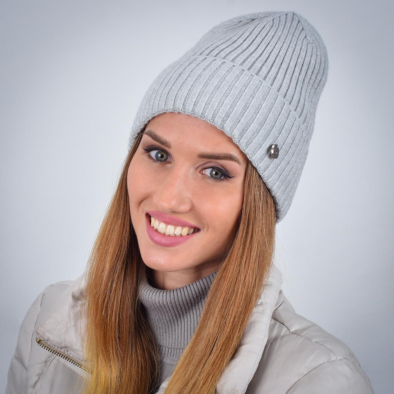 Шапка женская Malisa ДИКСИ с отворотом одинарная удлиненная one size Светло-серый (255916)