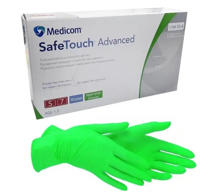 Перчатки нитриловые SafeTouch Medicom Green S 100 шт. Зеленое яблоко