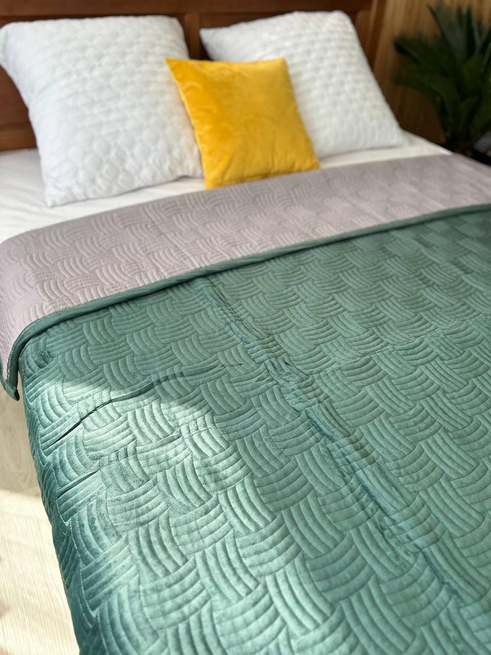 Плед-покрывало велюровый бархатистый 210x230 см Изумрудный (П4К-М-velur-pokruvalo002-03)