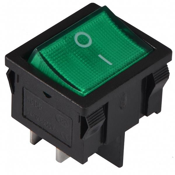 Переключатель АСКО-Укрем KCD1-6-201N GR/B 1 клавиша 2NO с подсветкой 22,2 мм 220 V Зеленый неон (A0140040083)