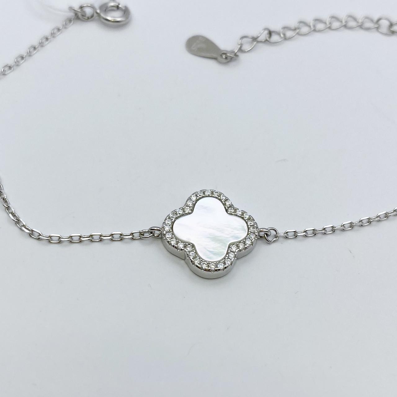 Браслет срібний з перламутром Конюшина р. 16-3 см 2,36 г