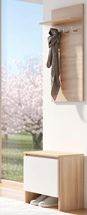 Прихожая Мастер Форм Брайт A 600/500/40 550 мм 55х37,6х200 мм Дуб сонома/Белый