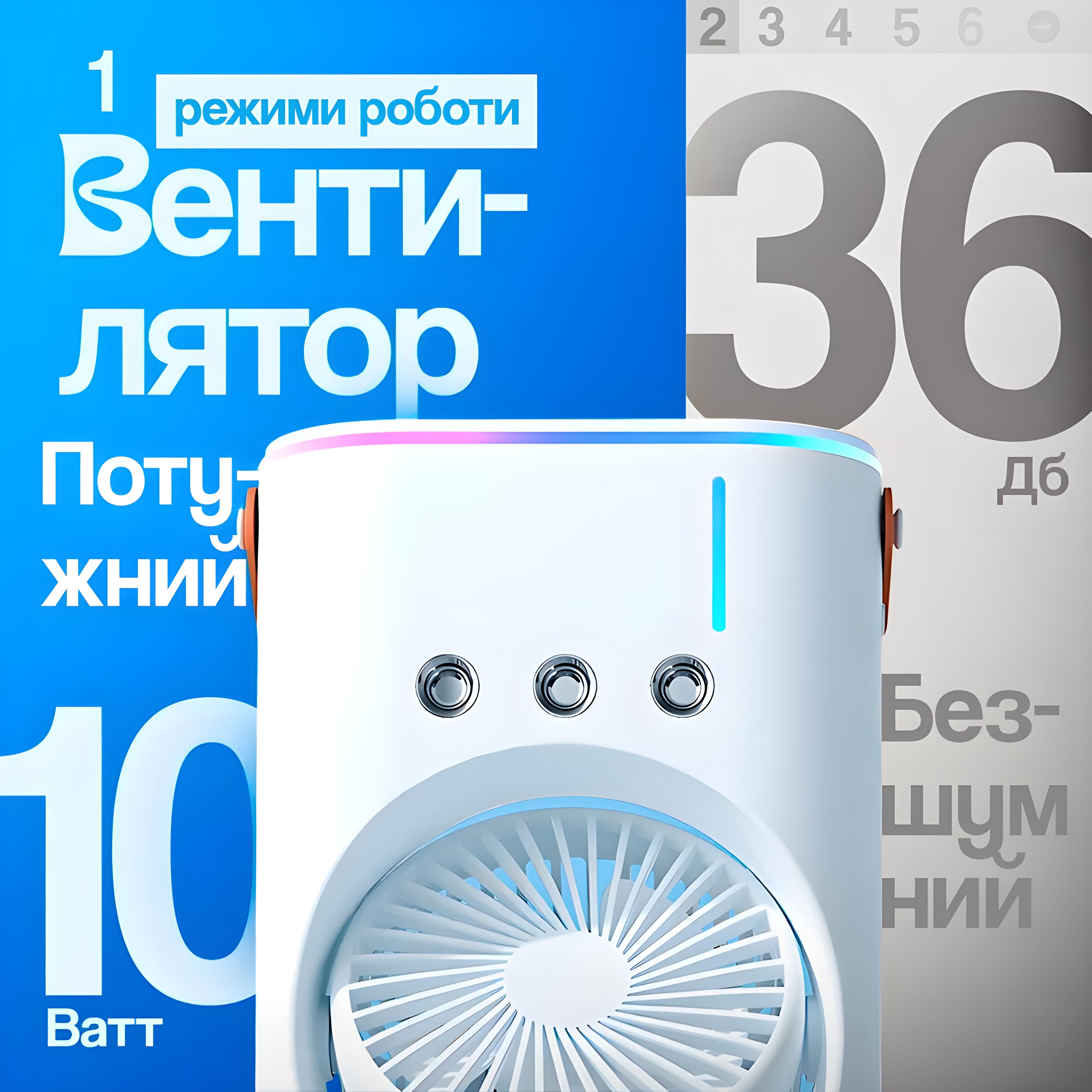 Вентилятор настільний подвійний BRS зволожувач повітря з охолодженням 3 швидкості з LED підсвічуванням White (500952659) - фото 3