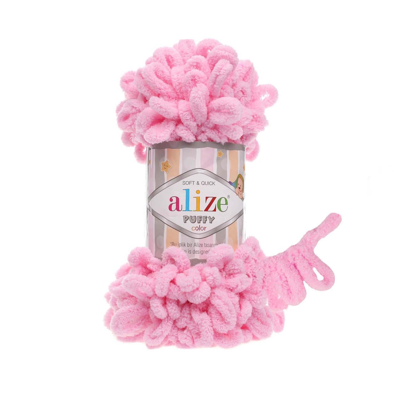 Пряжа петельная Alize Puffy фантазийная для вязания руками плюшевая Розовый зефир №185 (2810795762)
