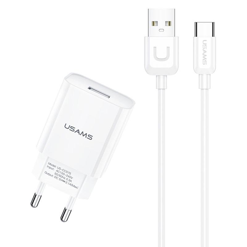 Зарядное устройство сетевое USAMS T21 Charger kit-T18 single USB Uturn Type-C Белый (00000049240_1)