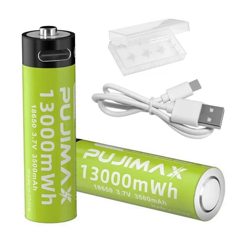 Аккумуляторы Pujimax 18650 с Type-C 3500 mAh 2 шт. /кейс/кабель Light Green (2575991940) Аккумуляторы Pujimax 18650 с Type-C 3500 mAh 2 шт. /кейс/кабель Light Green (2575991940)