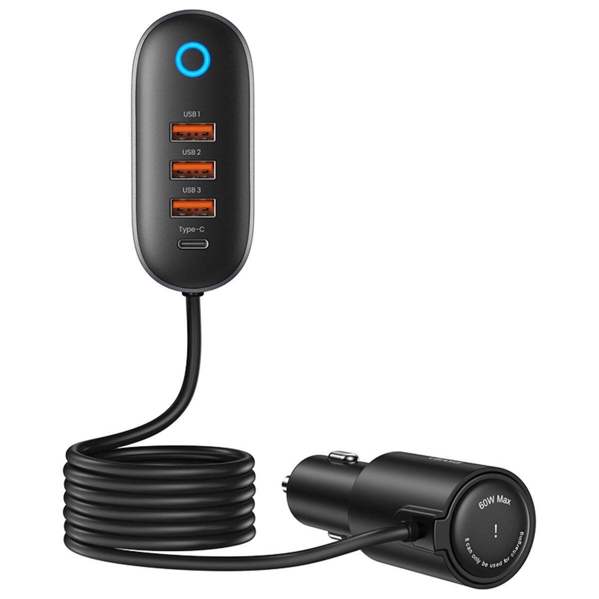 Зарядное устройство автомобильное Usams US-CC161Car Charger 3USB+Type-C 156 W Black (CC161CC01)