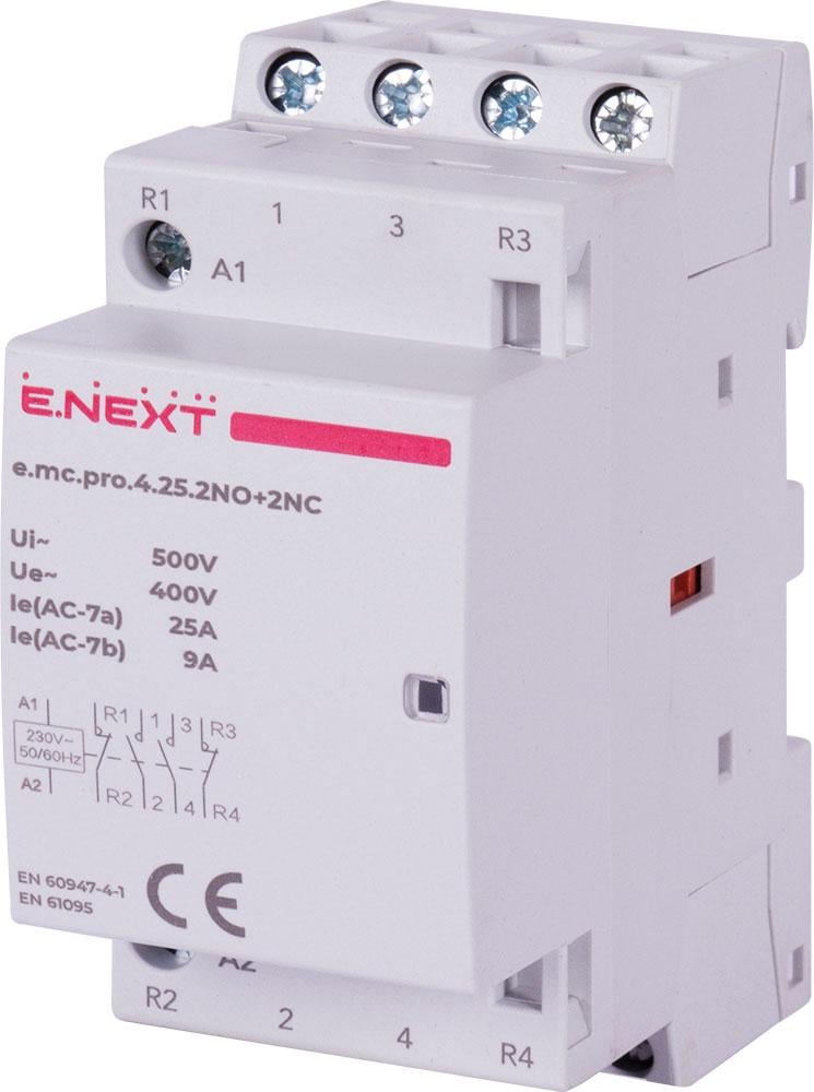 Контактор модульний E.NEXT e.mc.pro.4.25.2NO+2NC 4P 25А 2NO+2NC 220V (p005222)