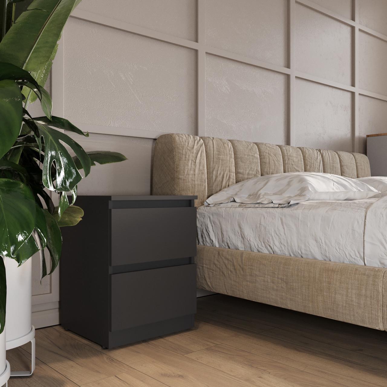 Тумба прикроватная MEBEX на 2 ящика 40х40х54,4 см Серый темный (VS2B400DG) - фото 2