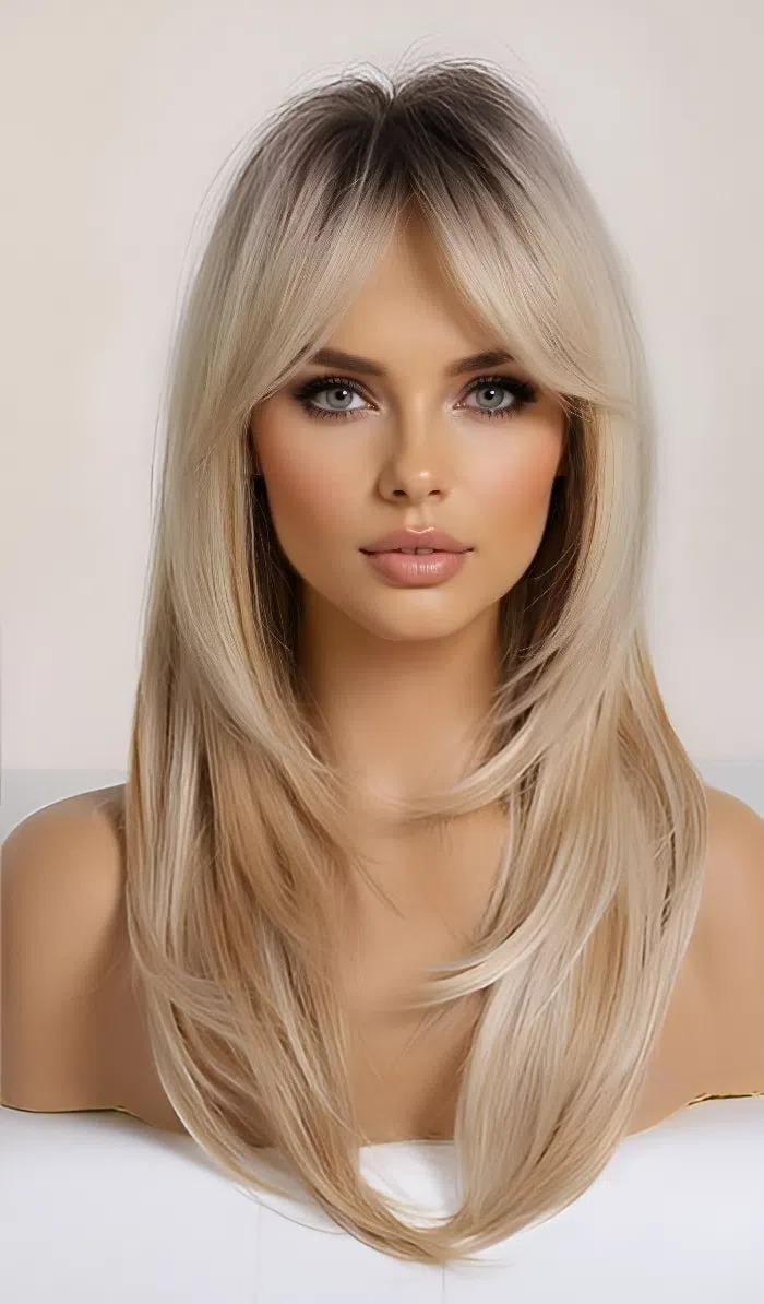 Парик реалистичный California Blonde градуированный каскад и челка-шторка 65 см (35792162)