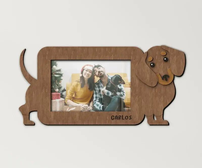 Фоторамка із таксою персоналізована на 1 горизонтальне фото Коричневий (dog_dachshund-1) - фото 1