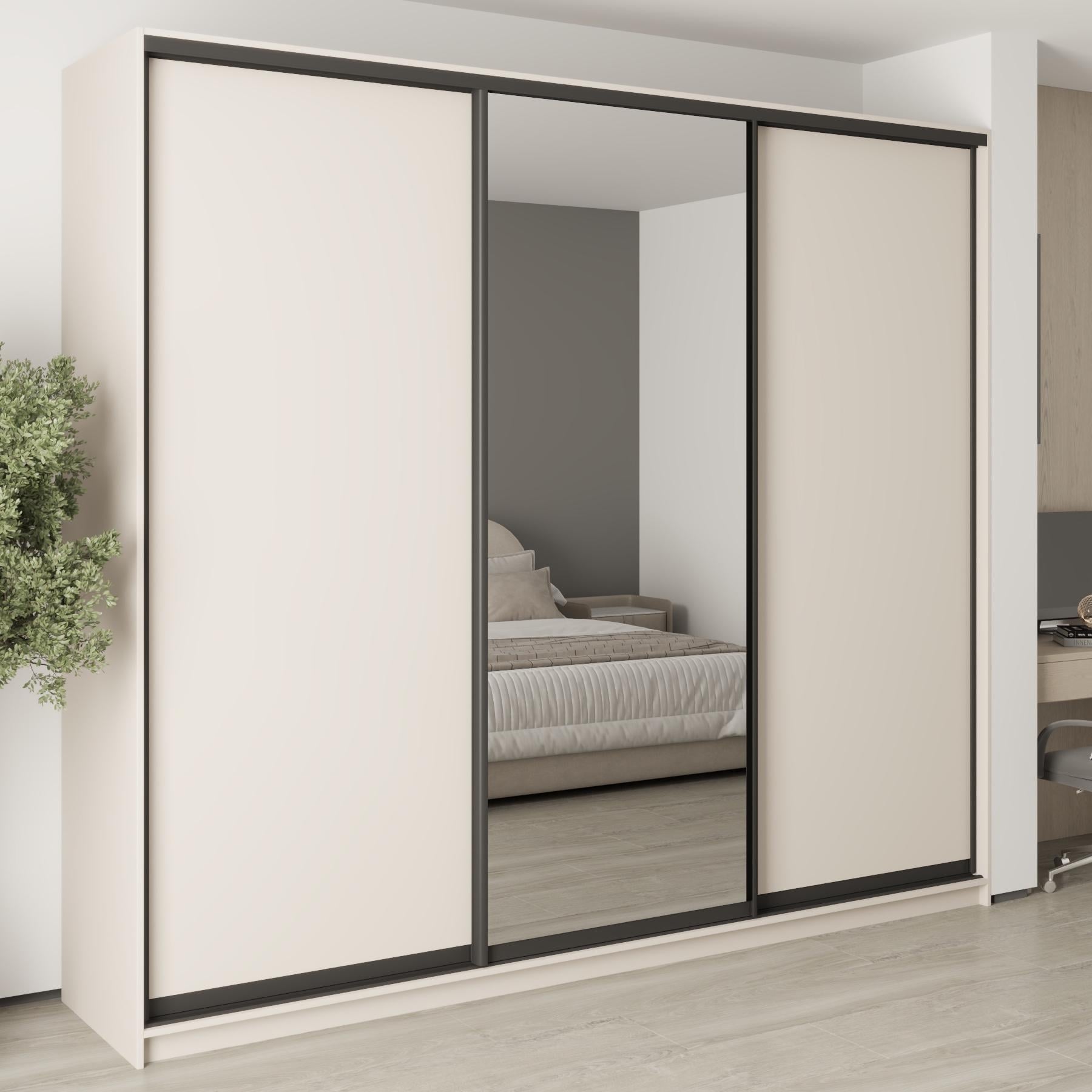Шкаф-купе трехдверный MebelStar Уни BG 2 ДСП/зеркало 270x45x240 см Кашемир (MBS-7779) Шкаф-купе трехдверный MebelStar Уни BG 2 ДСП/зеркало 270x45x240 см Кашемир (MBS-7779)
