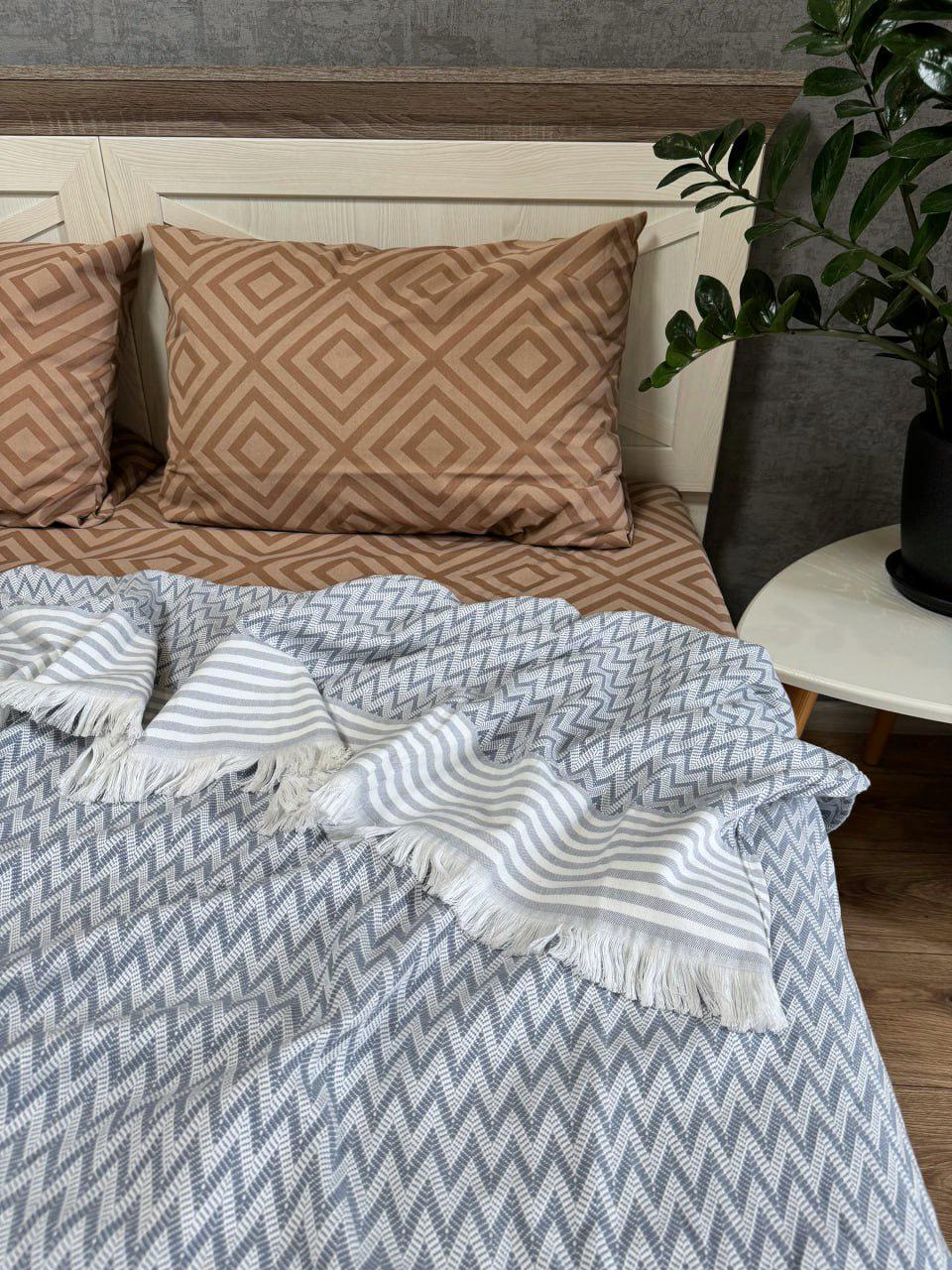 Покривало-плед Орнамент бавовняне євро 200х230 см Блакитний (19142070) - фото 2 Покривало-плед Орнамент бавовняне євро 200х230 см Блакитний (19142070) - фото 2