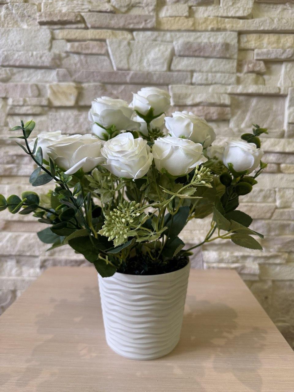 Букет троянди в кашпо ПЛАСТМАКС Білий (R0201) - фото 3