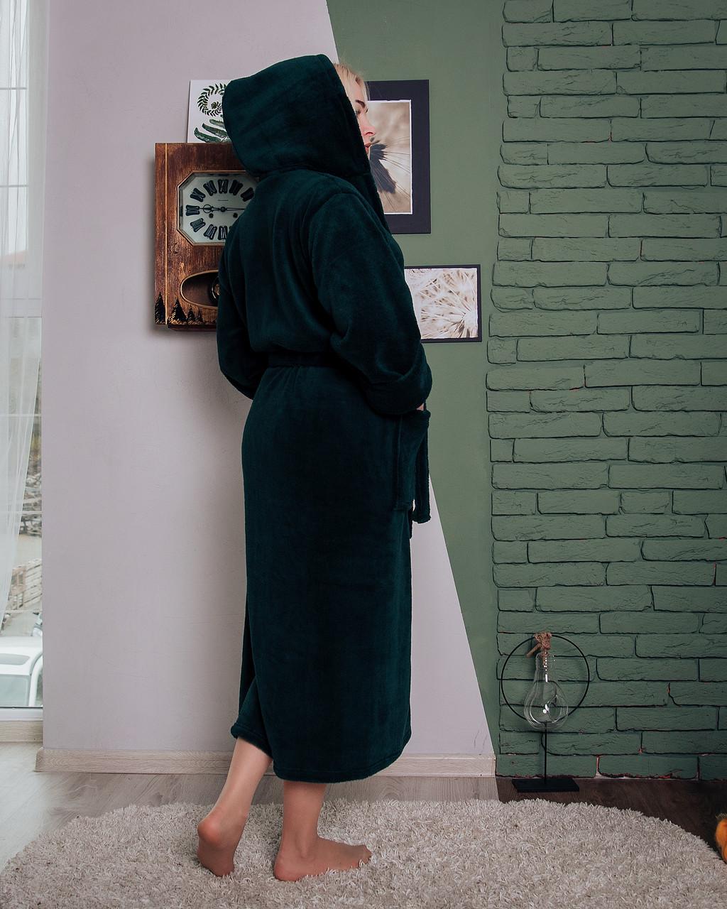 Халат женский махровый на запах с капюшоном Бутылочный 6XL (62-64) - фото 3 Халат женский махровый на запах с капюшоном Бутылочный 6XL (62-64) - фото 3