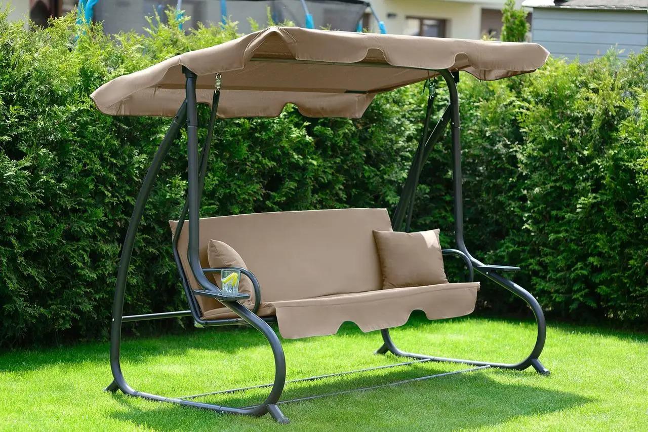 Качели садовые усиленные FunFit Relax Plus с матрасом и подушками до 280 кг 230x127x172 см Бежевый (20161604) - фото 7