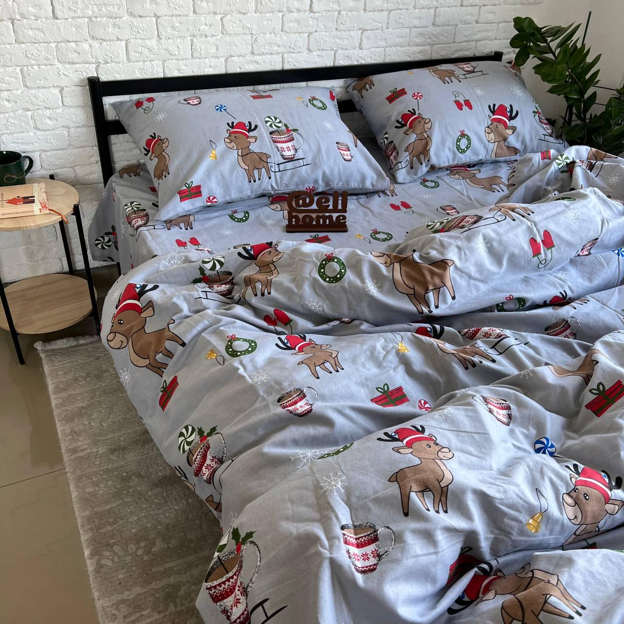 Комплект постельного белья Ell Home Помощники санты фланель на резинке двуспальный наволочки 50x70 см/70x70 см Серый (29337820) - фото 4 Комплект постельного белья Ell Home Помощники санты фланель на резинке двуспальный наволочки 50x70 см/70x70 см Серый (29337820) - фото 4