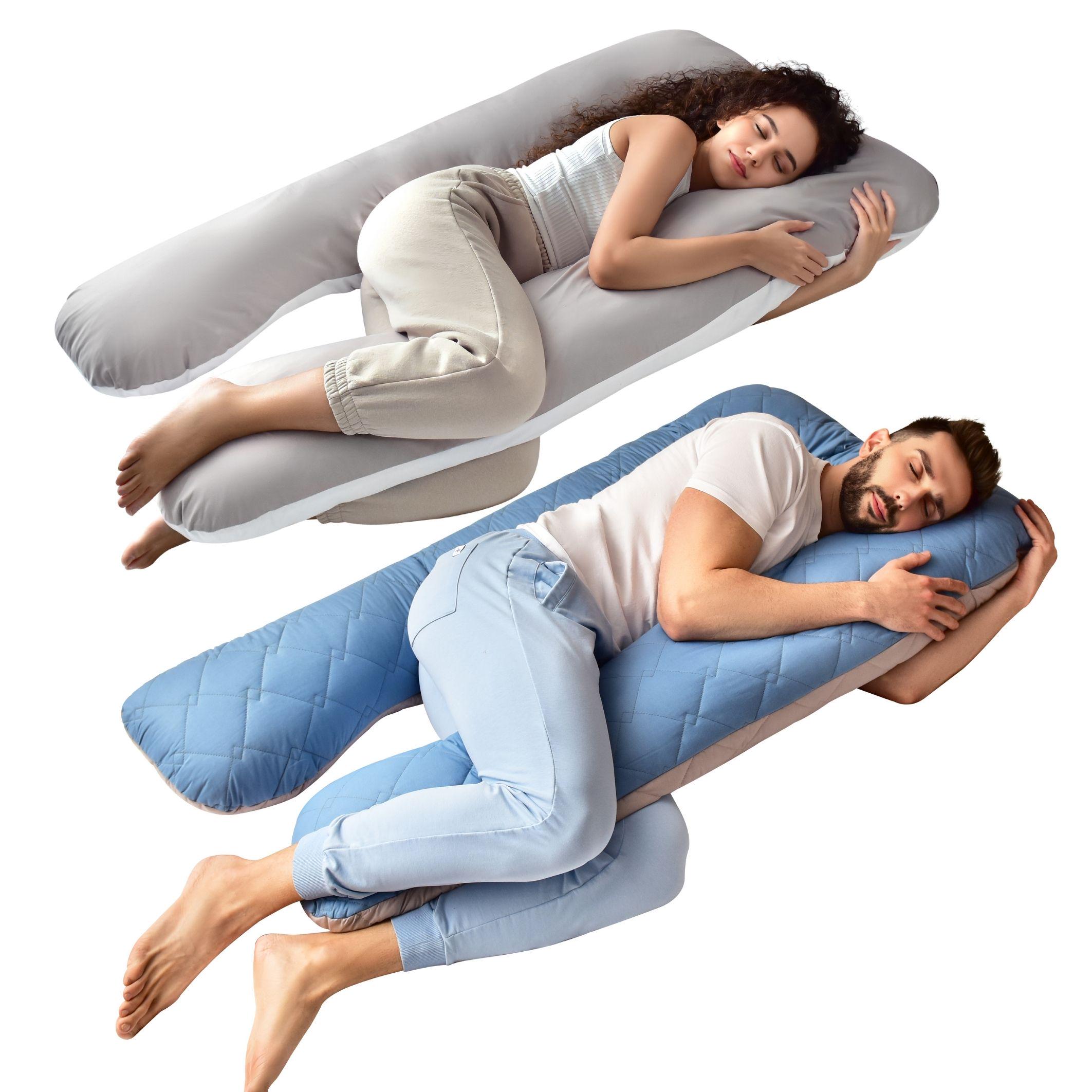 Набір подушок стьобаних IDEIA U-shape з наволочкою на блискавці антиалергенні 140х75х20 см 2 шт. Джинсовий/Сіро-білий (25875) - фото 13