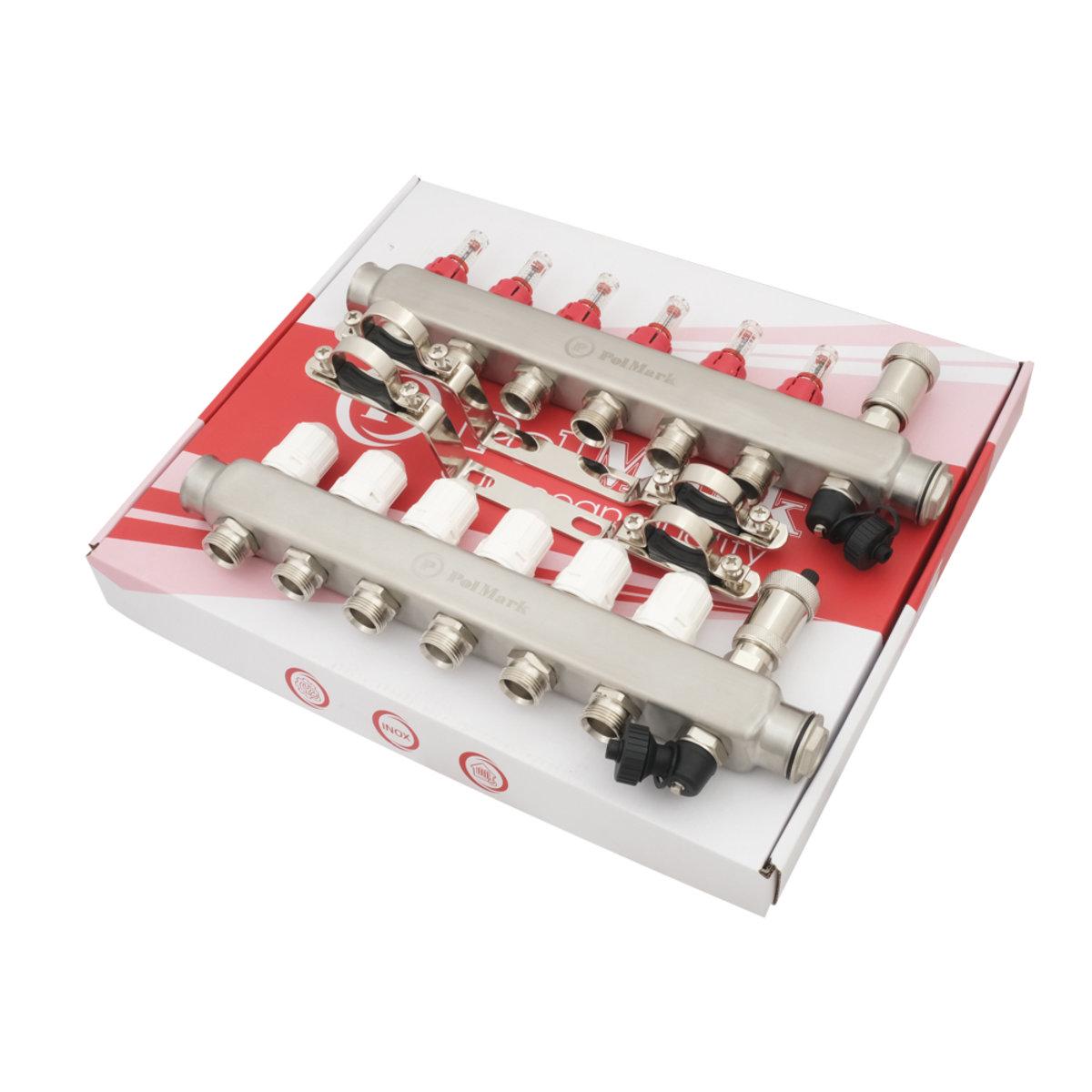 Коллектор Polmark 1x3/4 6 выходов с воздухоотводчиком с расходомерами без евроконусов - фото 2 Коллектор Polmark 1x3/4 6 выходов с воздухоотводчиком с расходомерами без евроконусов - фото 2