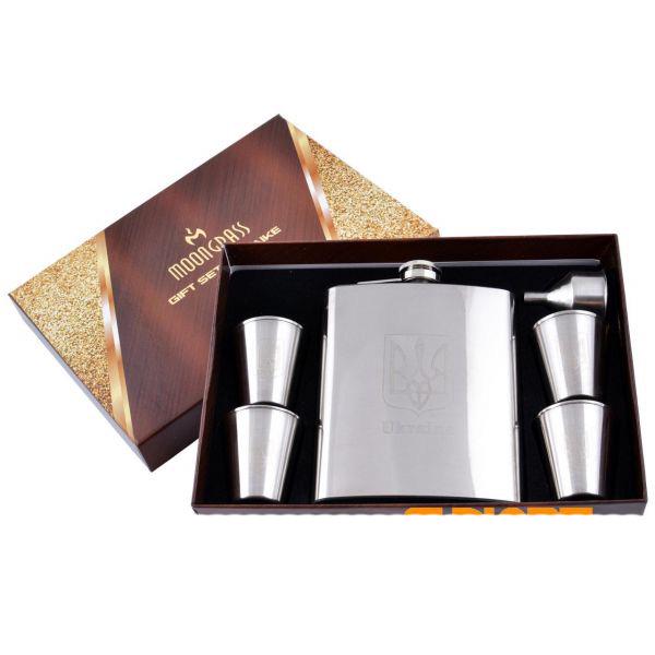 Набір фляга та 4 стопки UA Shtamp 530 мл Нержавіюча сталь