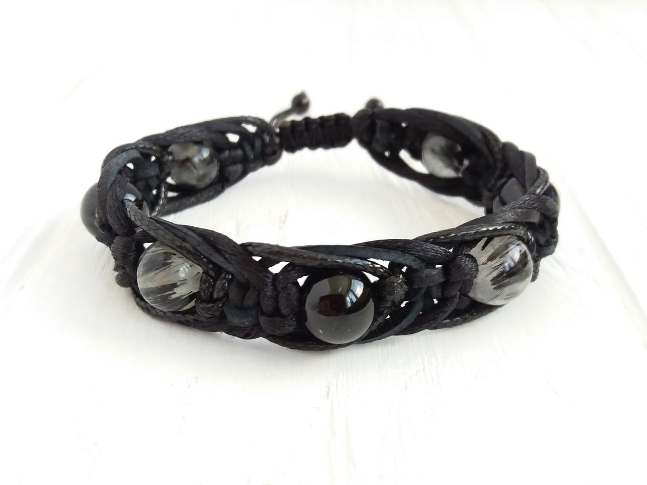 Браслет плетеный Черный Турмалин/Турмалиновый кварц (1120345308)