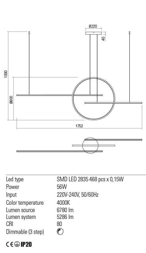 Підвісний світильник Redo GIOTTO SU LED 66W 4000K MBK 4.1.2 (01-1850) - фото 3