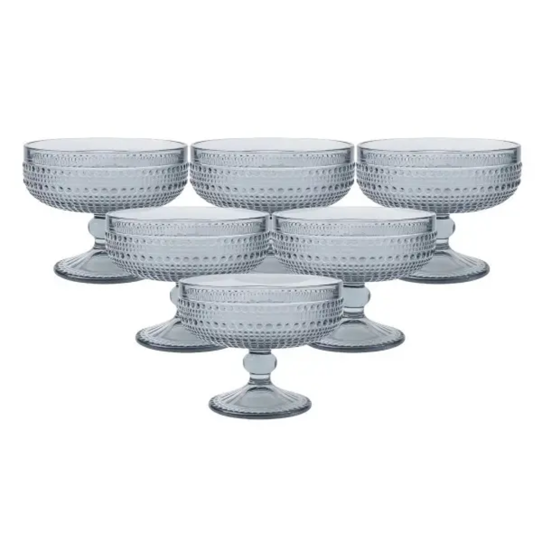 Набір креманок на ніжці із товстого скла 6 штук по 300 мл Синій